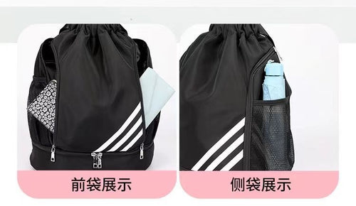 Mandotos 2024 large capacity outdoor drawstring backpack with pockets, ideal for basketball, travel, and gym use