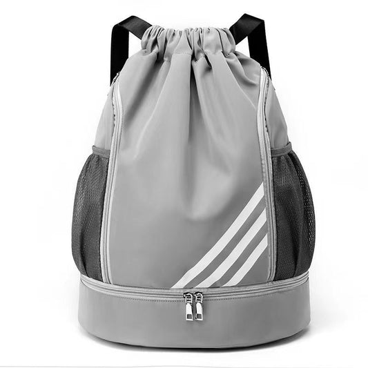 Mandotos International 2024 drawstring backpack with large pockets, ideal for outdoor training, basketball, travel, and gym use