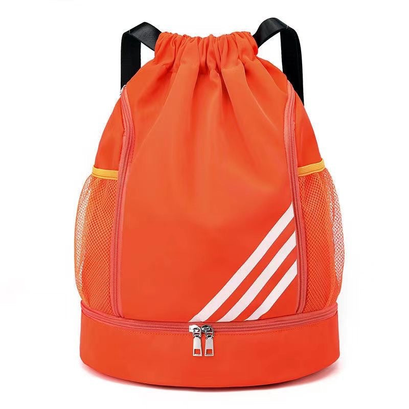 Mandotos International 2024 drawstring backpack with front pockets, large capacity for outdoor training, travel, and gym use.