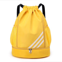 Mandotos International 2024 drawstring backpack with large pockets, ideal for outdoor training, basketball, travel, and gym use.