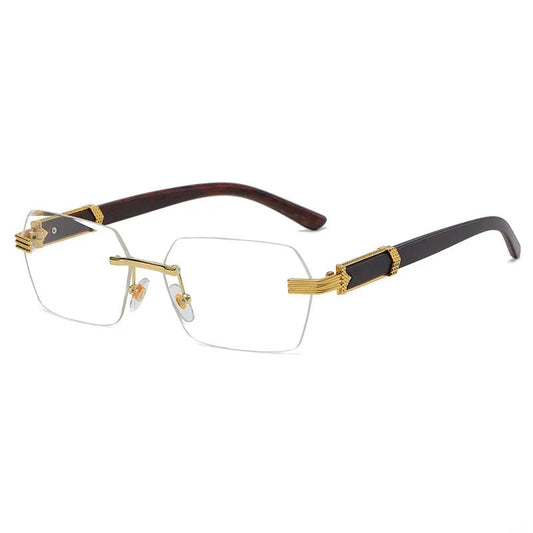 Mandotos International 2024 trendy square sunglasses with wood grain metal frame and personalized PC irregular design.