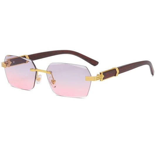 Mandotos International 2024 trendy square sunglasses with wood grain metal frame and personalized PC irregular design.