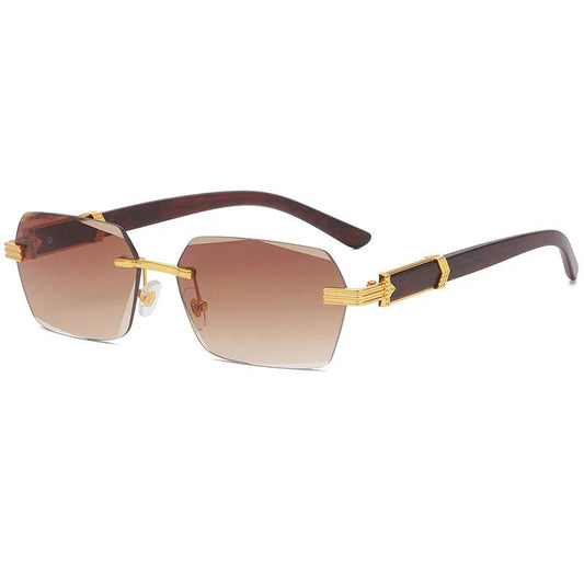 Mandotos International 2024 fashionable square sunglasses with wood grain metal frame and personalized PC irregular design.