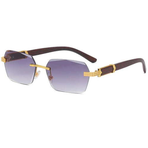Mandotos International 2024 trendy square sunglasses with wood grain metal frame and personalized PC irregular design.