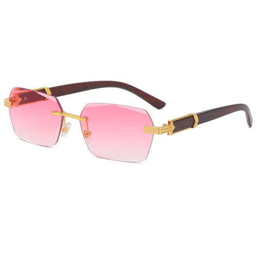 Mandotos International 2024 trendy square sunglasses with wood grain metal frame and personalized PC irregular design.