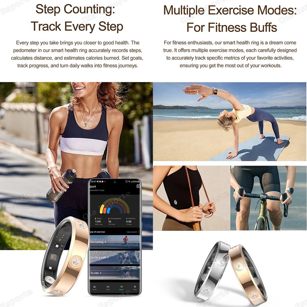 2025 Smart Ring Women Men Super narrow 6.3mm Heart Rate Health Stress measurement Monitor IP68 Waterproof Fashion Sports Rings - MANDOTOS INTERNATIONAL