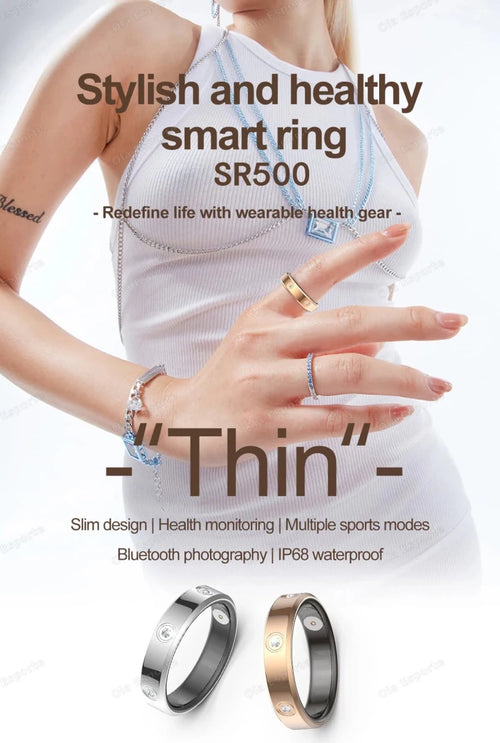 2025 Smart Ring Women Men Super narrow 6.3mm Heart Rate Health Stress measurement Monitor IP68 Waterproof Fashion Sports Rings - MANDOTOS INTERNATIONAL