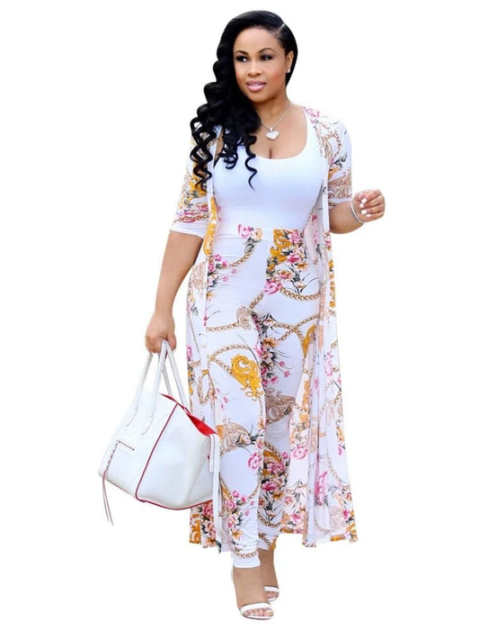 Women's two-piece cardigan set by MANDOTOS INTERNATIONAL, casual and sexy outfit, featuring a matching top and skirt in neutral tones.