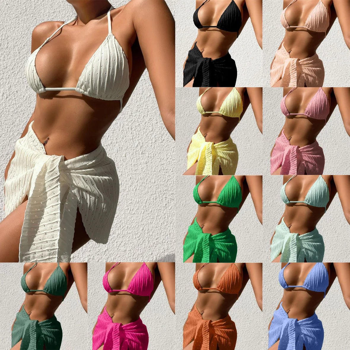 2026 3pcs Bikini Set Glistening Swimsuit Bikini With Cover up Dress Girls Swim Bathing Suit Beach Wear - MANDOTOS INTERNATIONAL