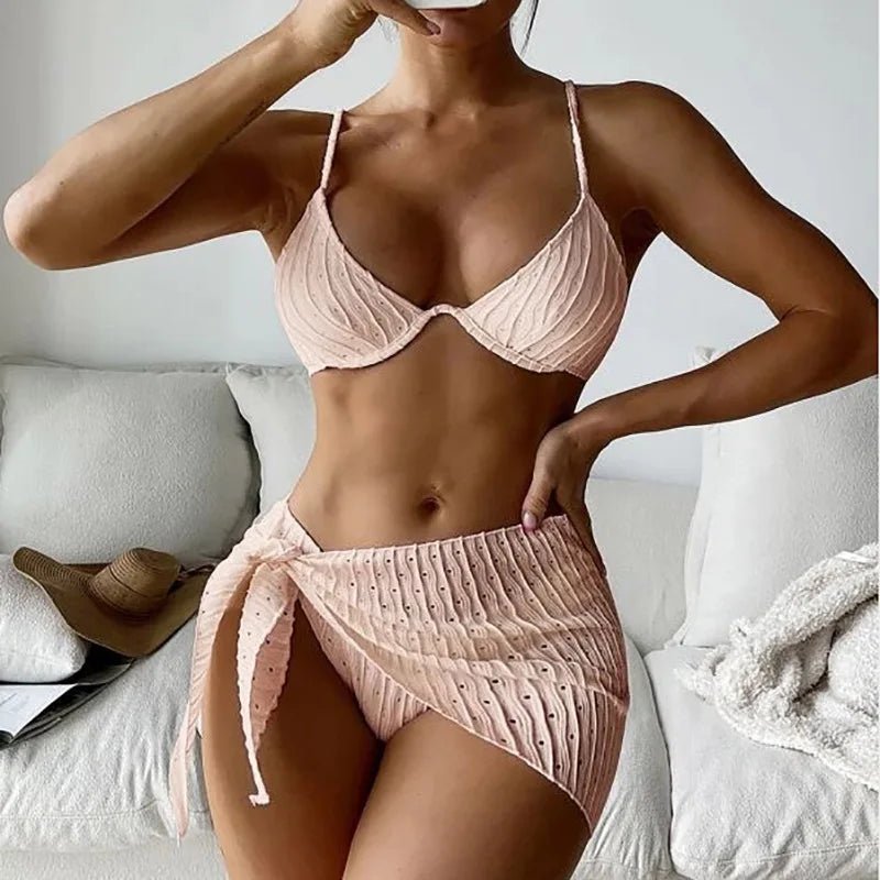 2026 3pcs Bikini Set Glistening Swimsuit Bikini With Cover up Dress Girls Swim Bathing Suit Beach Wear - MANDOTOS INTERNATIONAL