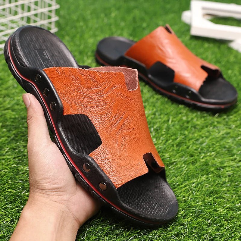 2026 Retro Leather Mens Summer Beach Slippers Flat Sandals - MANDOTOS INTERNATIONAL