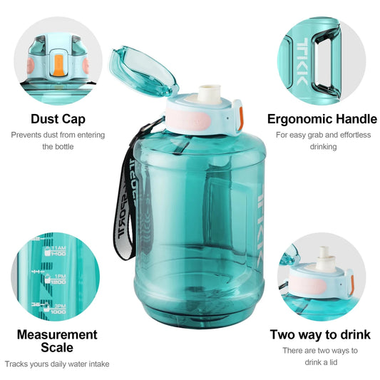 2L BPA-free Tritan water bottle with custom logo and straw, ideal for gym use, by MANDOTOS INTERNATIONAL.