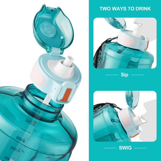 Mandotos International 2L BPA-free Tritan water bottle with custom logo and straw, designed for gym hydration.