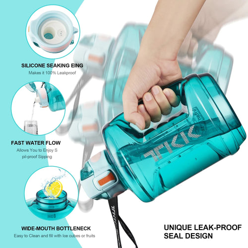 2L BPA-free Tritan water bottle with custom logo and straw from MANDOTOS INTERNATIONAL, designed for gym use.