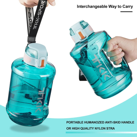 Mandotos International 2L BPA-free Tritan water bottle with custom logo and straw, ideal for gym hydration.