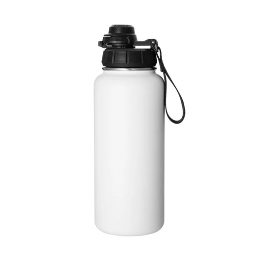 Mandotos International 32oz insulated stainless steel sports water bottle for gym, outdoor activities, and travel.