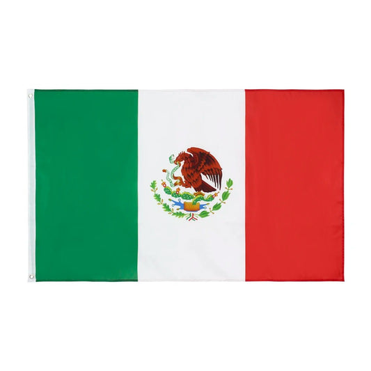 3x5ft Mexico nation flag for outdoor home decoration, featuring vibrant colors and bold Mexico emblem, by MANDOTOS INTERNATIONAL.