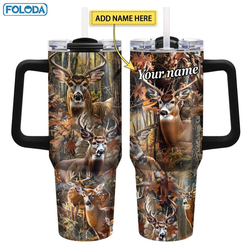 Mandotos International 40 oz stainless steel vacuum travel mug with handle, insulated for hot or cold beverages