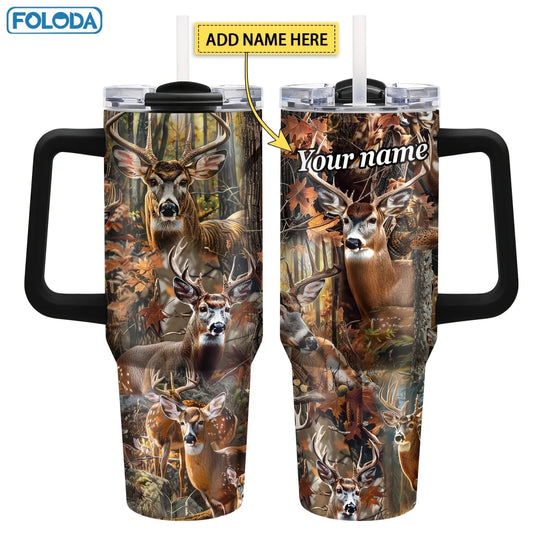 Mandotos International 40 oz stainless steel vacuum travel mug with handle, insulated for hot or cold beverages