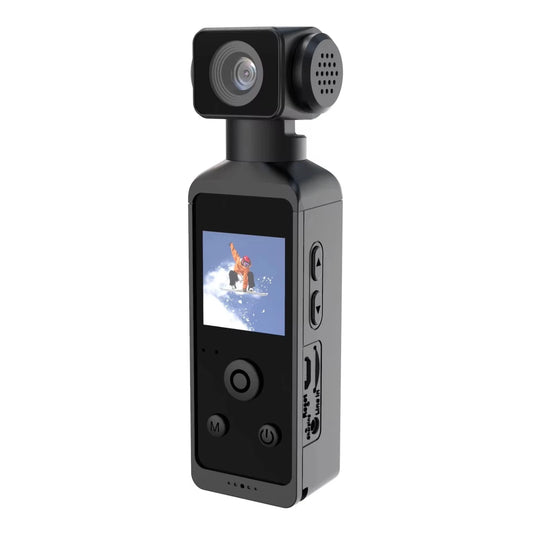 Mandotos International 4K Vlog Camera with 270-degree rotatable lens and waterproof case, ideal for outdoor video recording.