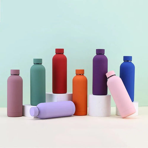 Mandotos International 500ml stainless steel insulated sports water bottle with a sleek design and leak-proof cap.