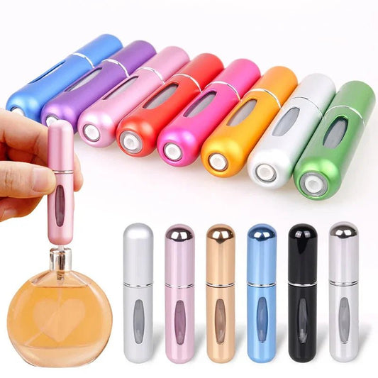Small 5ml mini travel perfume atomizer in sleek aluminum bottle by MANDOTOS INTERNATIONAL for convenient fragrance on the go