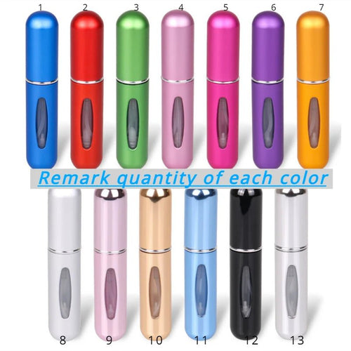 Mini 5ml travel perfume atomizer in aluminum bottle by MANDOTOS INTERNATIONAL, compact and portable for on-the-go fragrance.