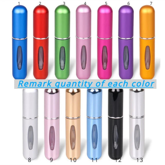 Mini 5ml travel perfume atomizer in aluminum bottle by MANDOTOS INTERNATIONAL, compact and portable for on-the-go fragrance.