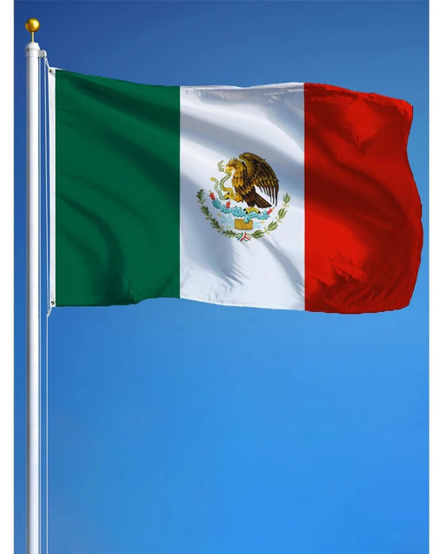 Mexico flag banner tapestry, 60x90cm and 90x150cm, featuring vibrant colors and detailed national flag design by MANDOTOS INTERNATIONAL.