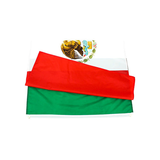 Mexico flag banner tapestry, 60x90cm and 90x150cm size, vibrant patriotic wall decor by MANDOTOS INTERNATIONAL.