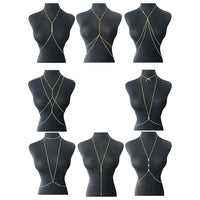 8Pcs Sexy Body Chain Belly Waist Chain Necklace Summer Beach Bikini Bra Body Jewelry for Women Gold Tone - MANDOTOS INTERNATIONAL