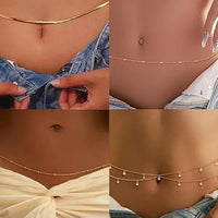 8Pcs Waist Chain 18K Gold Plated Belly Belt Chains Sexy Bikini Beaded Sequin CZ Coin Body Chain Jewelry Accessories Adjustable - MANDOTOS INTERNATIONAL