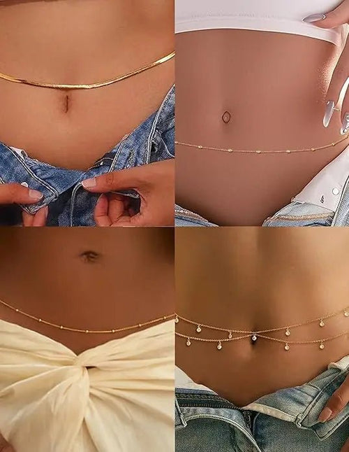 8Pcs Waist Chain 18K Gold Plated Belly Belt Chains Sexy Bikini Beaded Sequin CZ Coin Body Chain Jewelry Accessories Adjustable - MANDOTOS INTERNATIONAL