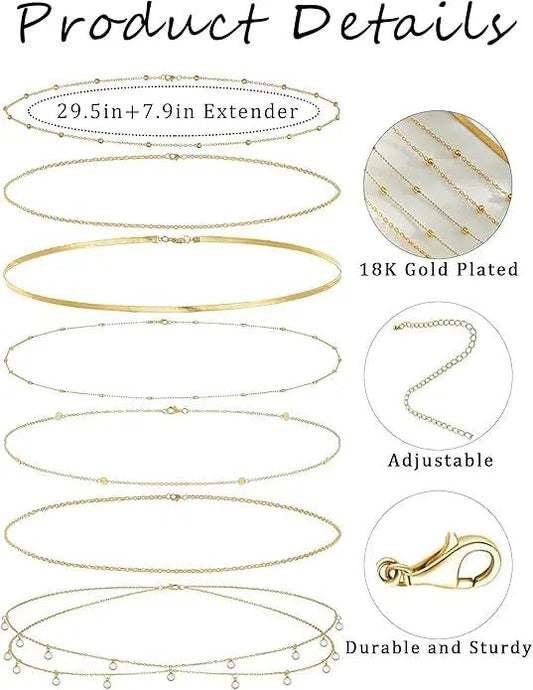 8Pcs Waist Chain 18K Gold Plated Belly Belt Chains Sexy Bikini Beaded Sequin CZ Coin Body Chain Jewelry Accessories Adjustable - MANDOTOS INTERNATIONAL