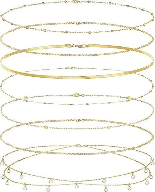 8Pcs Waist Chain 18K Gold Plated Belly Belt Chains Sexy Bikini Beaded Sequin CZ Coin Body Chain Jewelry Accessories Adjustable - MANDOTOS INTERNATIONAL