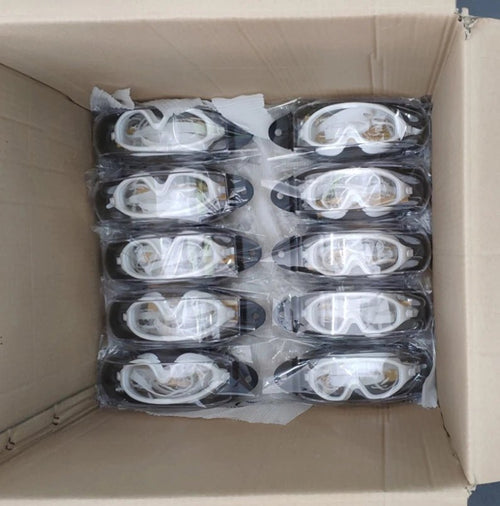 Adult Women swim goggles with clear lens and no-leaking design, sports sunglasses with a transparent frame by MANDOTOS INTERNATIONAL.