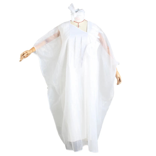White African women's abaya with embroidery, plus size elegant party and church dress, featuring flowing fabric and intricate details.