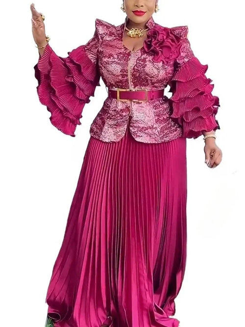 Mandotos International African women's 2-piece dress set with dashiki and Ankara prints, suitable for wedding and party occasions.