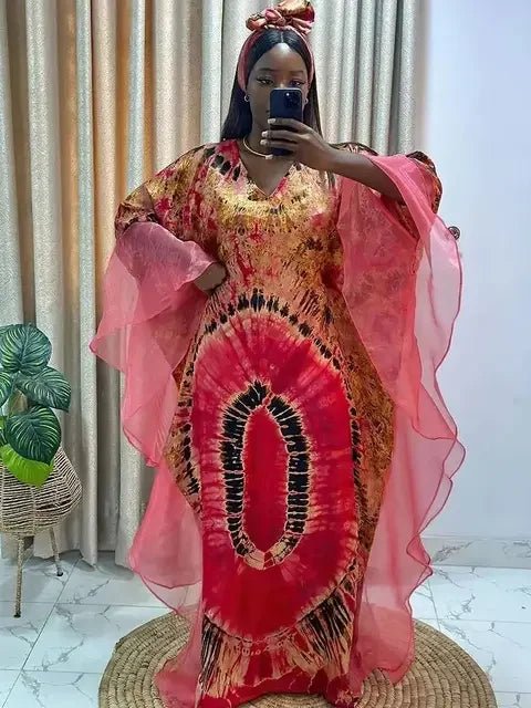 African Dashiki Ankara maxi dress for women, traditional long dress with vibrant patterns by MANDOTOS INTERNATIONAL.