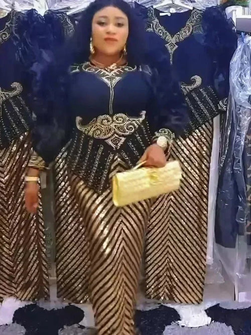 African dresses for women by MANDOTOS INTERNATIONAL, plus size sequin evening dress with dashiki and Ankara styles for parties.