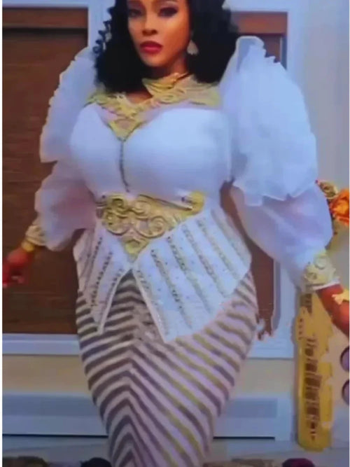 African dresses for women by MANDOTOS INTERNATIONAL, plus size sequin evening gown with dashiki and Ankara styles, long party dress