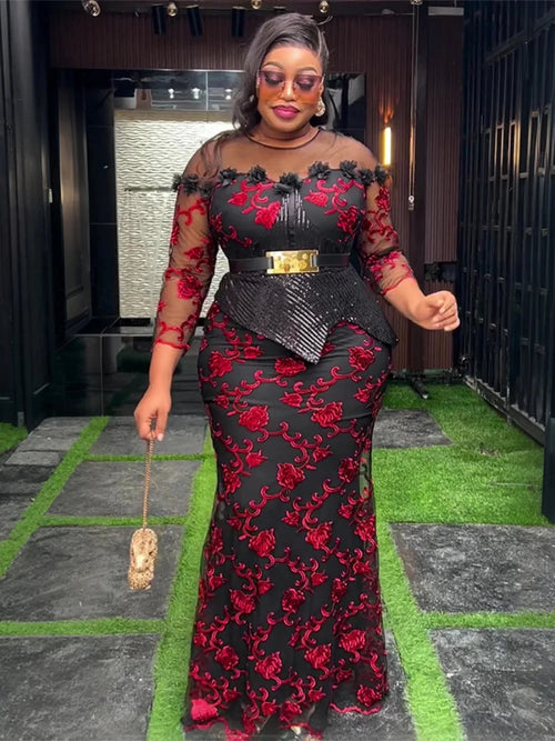Mandotos International African dress for women, plus size, sequin evening gown, dashiki Ankara outfit, long party dress, stylish robe