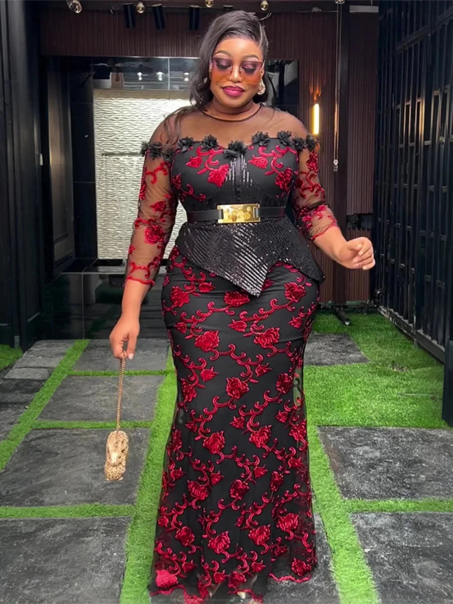 African Dresses for Women 2025 New Fashion Plus Size Sequin Evening Party Long Dress Dashiki Ankara Outfits Robe African Clothes - MANDOTOS INTERNATIONAL