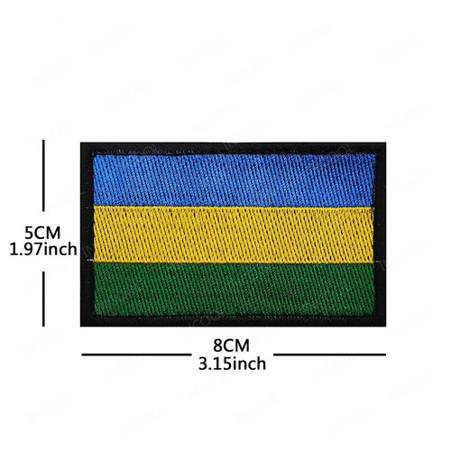 Embroidery patches of African flags and badges featuring Morocco, Nigeria, Gabon, Libya, and Namibia by MANDOTOS INTERNATIONAL.