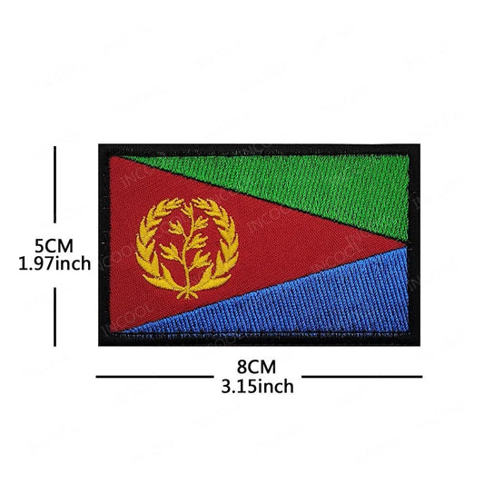 Embroidery patches of African flags and badges featuring Morocco, Nigeria, Gabon, Libya, and Namibia by MANDOTOS INTERNATIONAL