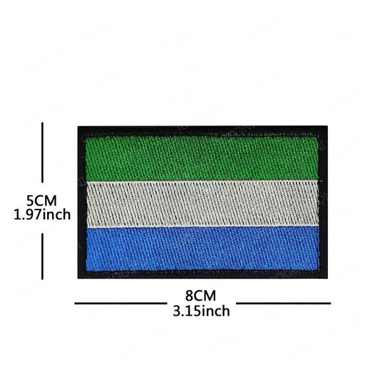 Set of African flags and badges embroidery patches featuring Morocco, Nigeria, Gabon, Libya, and Namibia by MANDOTOS INTERNATIONAL.