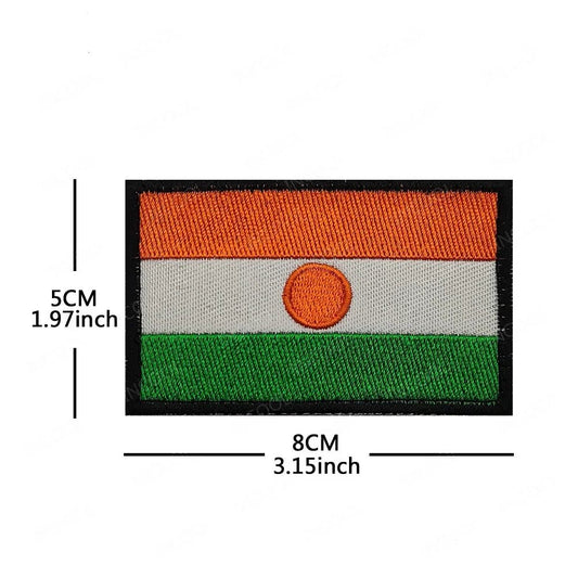 Set of African flags and badges embroidery patches featuring Morocco, Nigeria, Gabon, Libya, and Namibia by MANDOTOS INTERNATIONAL.