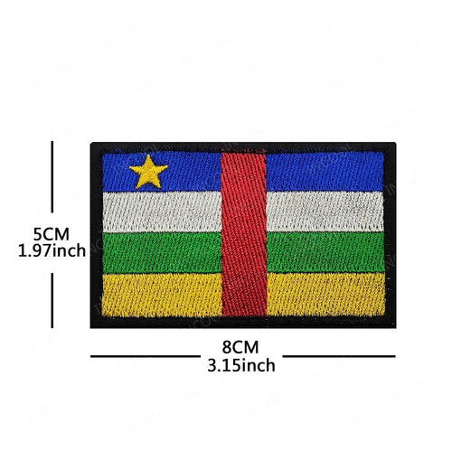 Embroidery patches of African flags and badges including Morocco, Nigeria, Gabon, Libya, and Namibia by MANDOTOS INTERNATIONAL.