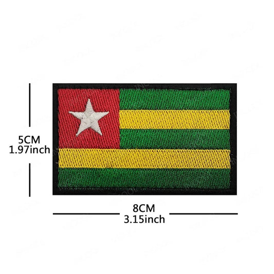 Embroidery patches of African flags and badges featuring Morocco, Nigeria, Gabon, Libya, Namibia by MANDOTOS INTERNATIONAL.
