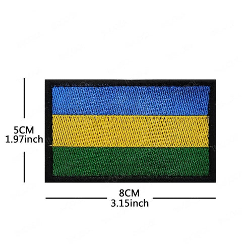 Embroidery patches of African flags including Morocco, Nigeria, Gabon, Libya, and Namibia by MANDOTOS INTERNATIONAL.